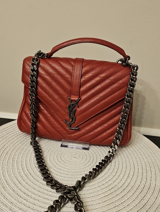 Yves Saint Laurent Handbags - YSL Saint Laurent College Medium Red Chevron Leather Bag